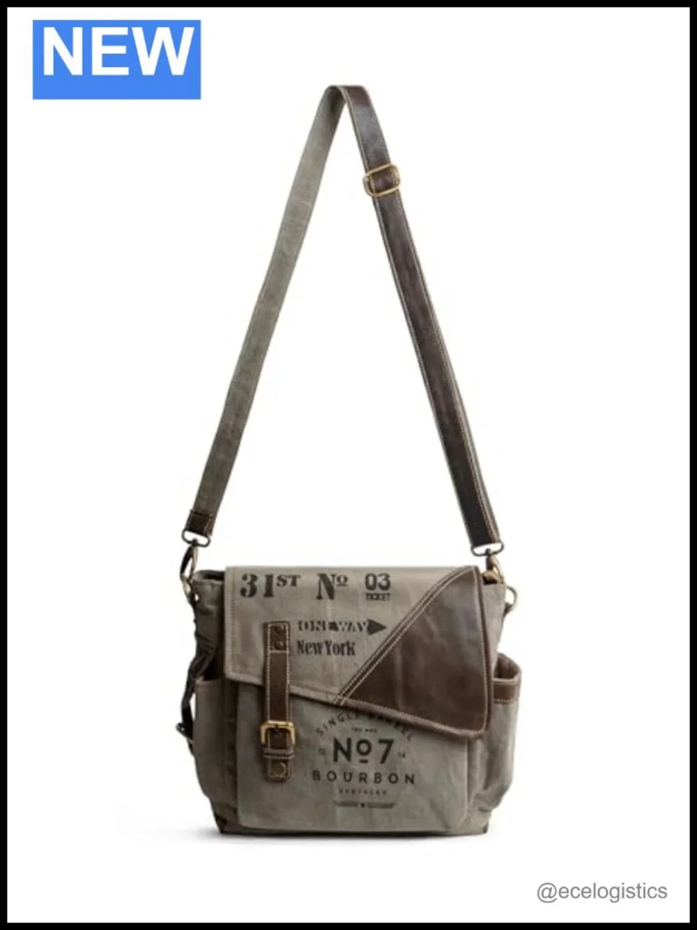 Upcycled Canvas Leather Crossbody Hobo Messenger Bag Multi Pockets Tablet